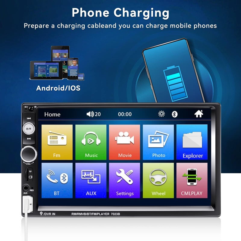 CAMECHO 7" Double Din Car Stereo Audio Bluetooth MP5 Player USB FM Multimedia Radio+ 4 LED Mini Backup Camera with Steering Wheel Remote Support Mobile Phone Synchronization (Used in Android/iOS) - Image 5